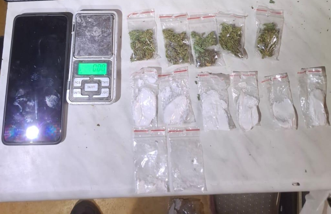 zabezpieczone woreczki z białym proszkiem, zielonym suszem i 