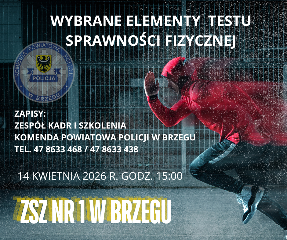 czarne tło, na nim logo policji, biegacz i tekst wybrane elementy próbnego testu