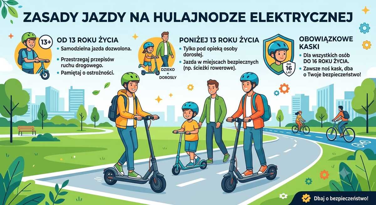grafika predstawiająca osoby na hulajnogach