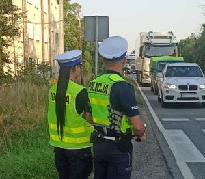 policjanci przy drodze zatrzymują pojazdy