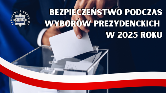 wyborcza urna na granatowym tle, przepasana flagą polski
