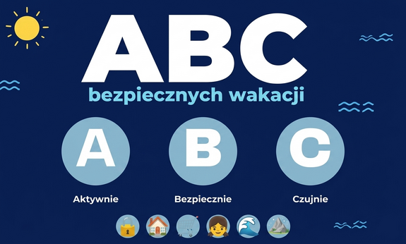 granatowa tablica z napisem ABC bezpiecznych wakacji