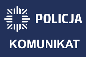 na granatowym tle napis POLICJA KOMUNIKAT