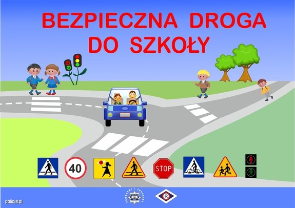grafika drogi ze znakami i dziećmi