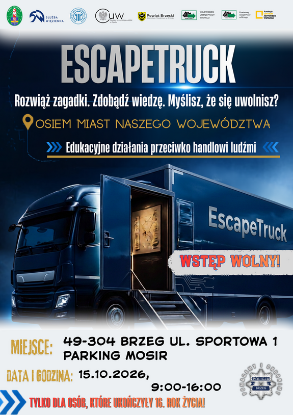 granatowy plakat, na nim ciężarówka
